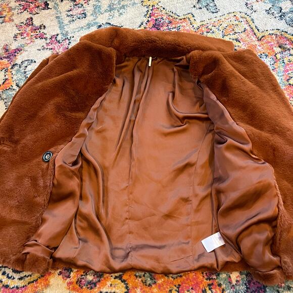 Free People Kate Faux-Fur Double Breasted Coat Teddy in Rust Brown Tan Size M L - Picture 7 of 13